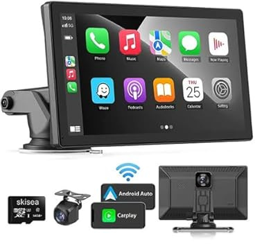 22,9 cm Dual Dash Cam Auto Stereo mit CarPlay, Android Auto, Bluetooth und Backup Kamera | Wireless Carplay Android Auto Screen, Wireless Connectivity, Front & Rear Recording