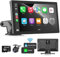 Schermo CarPlay da 9 pollici per auto, stereo portatile con doppia telecamera da cruscotto, Bluetooth, wireless CarPlay, telecamera di backup, touchscreen, Android Auto e obiettivo