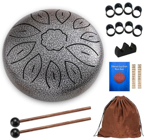 Zungentrommel,Rain Drum,6 Zoll 11 Tone Steel Tongue Drum,Stahlzungentrommel Schlagzeug Anfänger,Hand Pan Drum,Steel Pan Töne Schlaginstrument,Regentrommel,Handpan mit Schlägel,Percussion Instrumente