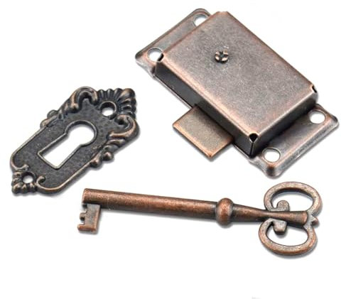 TOP-VIGOR Vintage Cabinet Door Locks Set, Square Retro Design Antique Cabinet Furniture Decorative Practical Locks with Key for Wardrobes, Cabinets, Drawers, Boxes