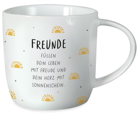 Grafik-Werkstatt Kaffeetasse mit Spruch 300 ml Porzellan Tasse Freunde, Weiß
