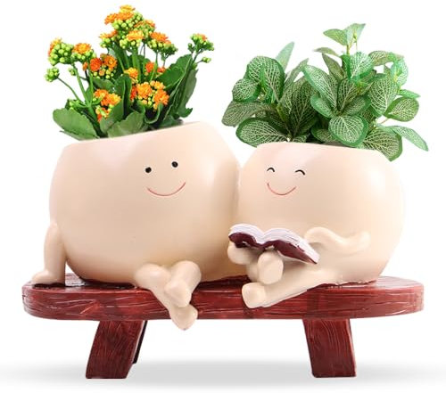 HIULLEN Vaso da fiori con Smiley, altalena con foro di scarico, grande, altalena, viso, per sedia a dondolo, per piante grasse per esterni, casa e giardino