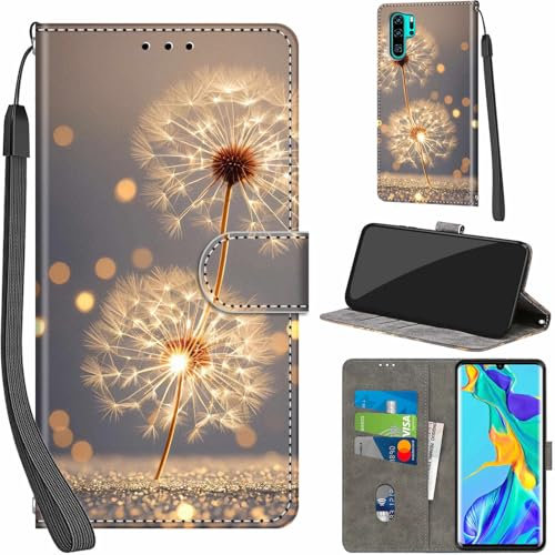 Handyhülle für Huawei P30 Pro Hüllen Premium Leder Case Klappbar Wallet Magnet Kartenfach Standfunktion Schutzhülle kompatibel mit Huawei P30 Pro Cover,Löwenzahn
