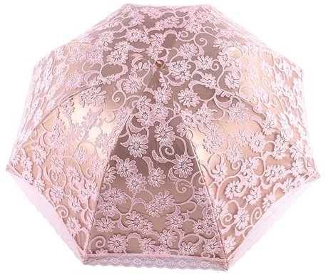 Fhkpsqkcn Encaje bordado paraguas recubrimiento 3 protectores plegables sombrilla para damas, a