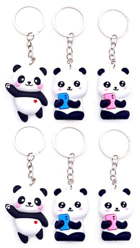 JZK 6x 3D niedlichem Panda Schlüsselanhänger, Gadget Partygeschenke Panda thema, Partytütenfüller Chinesische Mottoparty, Dankeschön-Geschenk Give away für Partys Panda Liebhabern