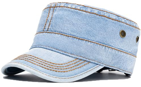 BABAHU Gewaschene Baumwolle Militär Kappen Kadett Armee Kappen Einzigartiges Design, Z1-Denim Hellblau, Einheitsgr��e