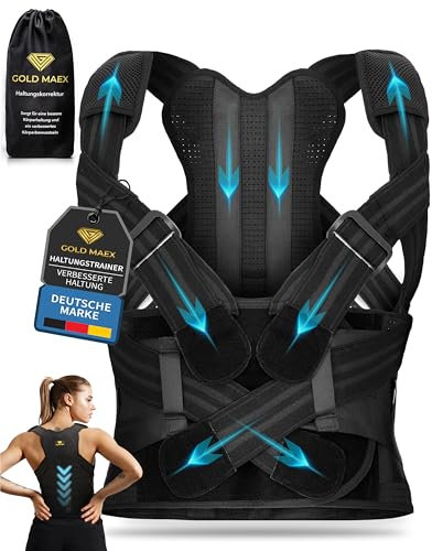Gold Maex® Haltungskorrektur Rückengurt & Geradehalter – innovatives Gurtsystem für eine optimale Körperhaltung – inkl. QR-Videoanleitung zur perfekten Einstellung – Größe L 90–105 cm Bauchumfang