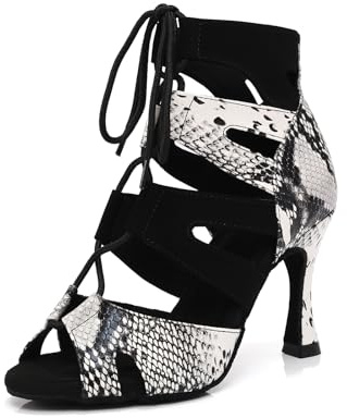 ZYXWVU Stivali da Ballo Latino Donna Punta Aperta con Lacci Salsa Tango Bachata Samba Sexy Heel Feste