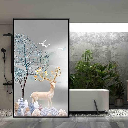 Fensterfolie Blickdicht 40X60CM Hirsch Sichtschutzfolie Fenster von Aussen Anti-Uv,Fenster Folie Blickschutz für Badezimmer, Duschkabine Sowie Türen, Umkleide