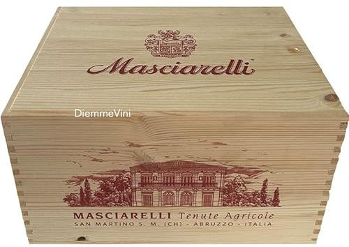 Generico Cassetta in Legno di Pino Masciarelli, Cassa Vuota per 6 Bottiglie da 0,75L, 33,5 x 31 x 22 cm