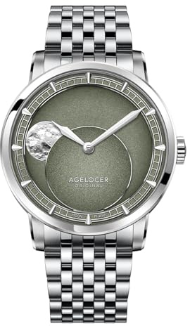 AGELOCER Moon Phase Armbanduhr mit originellem Design, 29,51 Tage präzise Mondphase, automatische mechanische Uhren für Herren, luxuriöses wasserdichtes Lederarmband, lässiges Herren-Geschenk, Grün