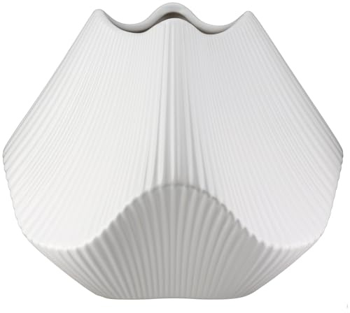 GILDE Vase Lamellen - matt weiß - Keramik - Höhe 19cm x Breite 22cm - Dekovase