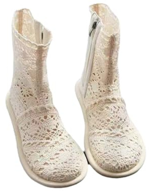 tinbarry Stivali da Donna Stivali Estivi Eleganti D'autunno in Pizzo con Cerniera Stivaletti Piatti