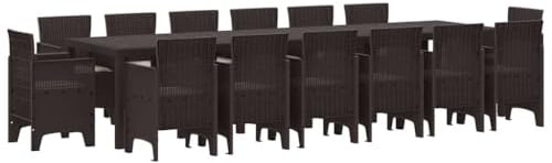 vidaXL 15-Piece Garden Dining Set with Cushions Brown Poly-Rattan