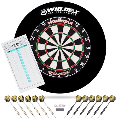 WIN.MAX Dartscheibe Kork Dartscheibe mit12 Dartpfeile Metallspitze | Pfeilen Offizielles Steeldartscheibe Dartscheibe Steeldart Dartscheibe Set 24 Flights