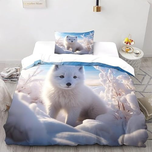 BJCJGGL Bettwäsche 135x200 WeißEr Polarfuchs Bettwäsche-Set mit Reißverschluss Schließung und 2 Kopfkissenbezug 80x80 cm - Weicher Atmungsaktive Mikrofaser Bettbezug für Kinder Mädchen
