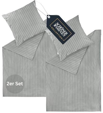 Schöner Wohnen Set Biancheria da Letto in Flanella 135x200 Cotone Grigio - Set Biancheria da Letto di Lusso Morbido Caldo e Soffice 4 Pezzi Eco - 2 Copripiumini e 2 Federe 80x80cm - Autunno & Inverno