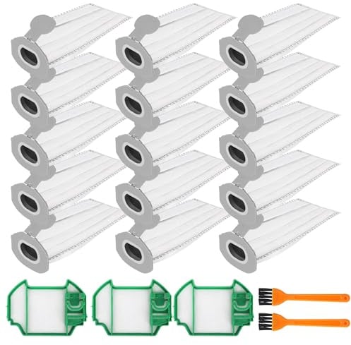 ACOMTUO 15 Stück Staubsaugerbeutel für Vorwerk Kobold VK7 FP7 Premium Filtertüten Staubsauger Akku Beutel,mit 3 Motorschutzfilter und 2 Bürste,Staubsaugerzubehör Hocheffiziente Filterstaubbeutel