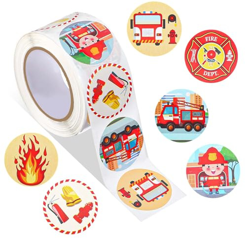 GEEHUA 500 Stück Feuerwehrauto Aufkleberrolle Selbstklebend, Wasserfest Thema Feuerwehr Motorfahrzeuge Aufkleber für Partygeschenke Goodie Bags DIY Basteln Belohnungsanreize