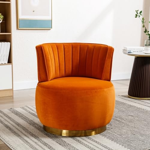 Ligterra 360 Grad Drehbare Kuschelfass-Akzentstühle, Drehstuhl, Runde Sessel, Schalenstuhl, Samt-Finish, für Wohnzimmer, Schlafzimmer, Büro, Arbeitszimmer, 62.5×62×69.5cm (Orange)