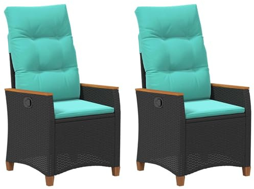 vidaXL Verstellbarer Gartenstuhl Schwarz und Türkis 64 x 57,5 x 112 cm, Garten und Terrasse, moderner Rattan Sitz, bequemer Verstellbarer Stuhl, Terrassenliegestuhl