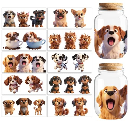 Peacoblue 3D Dog UV DTF Cup Wraps, 10 Sheets Transfer Sticker | Waterproof UV DTF Stickers, Custom Vinyl Decals for 16oz Coffee Cups Tumblers Bottles Mugs, DIY Gifts & Crafts