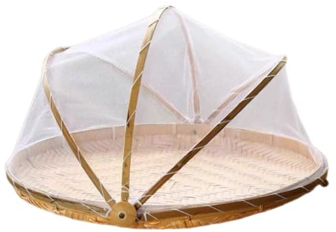 Tente alimentaire Panier à fruits en bambou de 11 pouces avec couverture en gaze en maille Filet alimentaire extérieur pour légumes, fruits, pain, desserts et collations, panier à avec couverc