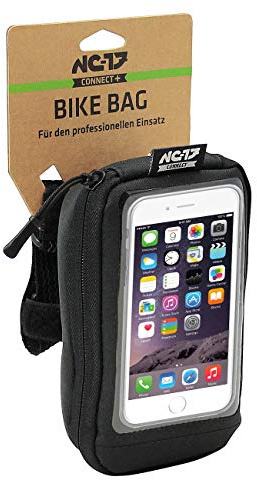 NC-17 Connect Universal Vorbautasche / Stem bag / Fahrrad-, Smartphonetasche mit Staufach, Kabeldurchlass, Klettverschluss / wasserabweisend, Schwarz