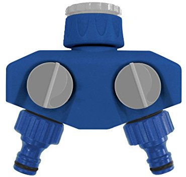 Tatay Distribuidor Universal Top Line de Mangueras, 2 vías, para Grifos de 1/2, 3/4, 1, Conector Universal, Regulador, Protección Solar, Fácil Instalación. Azul
