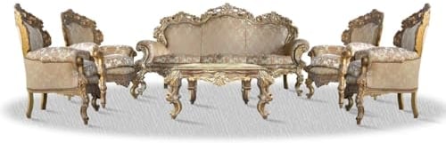 Casa Padrino Barock Sofa Set 3er Sofa 4 Sessel und Tisch mit Glasplatte - Antik Stil Wohnzimmer