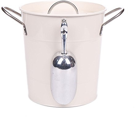 T586 White 4L Metal Double Walled Ice Bucket With Lid And Scoop
