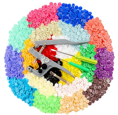 ilauke Druckknöpfe 400 Sets 20 Farben mit Druckknopfzange T5 Kunststoff Druckknöpfe, kein Nähen Knöpfe Verschluss Set für Baby Stoffwindeln Lätzchen Regenmantel Basteln
