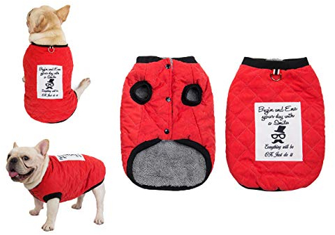 Tineer Pet Soft Fleece Coat französische Bulldogge Kleidung Wildleder Plaid Baumwolle verdicken Jacke - Herbst und Winter warm Kostüm Outfit - für kleine, mittlere Hunde (XXL, Rot)