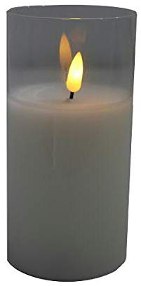 Hochwertige & Edle LED Kerze im Glas - Timer - Realistisch Flackernd - Neuartiges Design (Weiß, Höhe: 15cm - Ø 7,5cm)