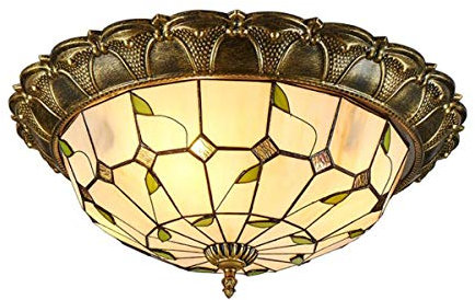 GDLight Vintage Tiffany-Art-LED-Deckenleuchten Pastoral Flush Mount Deckenlampe Minimalism Stained Glass Ceiling-Beleuchtungskörper für Schlafzimmer Wohnzimmer Cafe,Warmlight,40cm