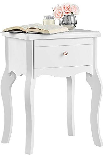 CARME Sorrento - Mesita de Noche Blanca con cajón, Mango Dorado, diseño Vintage, Muebles de Sala de Estar