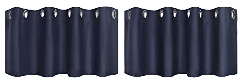 PiccoCasa 2er Set Gardine für Küche Polyester Scheibengardine Kurzgardine Blickdicht Kleine Vorhang Navy Blau 46H x 132B cm