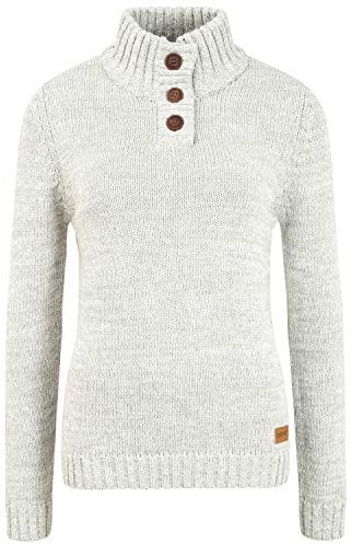 OXMO OXPhilicita Damen Strickpullover Troyer Grobstrick Pullover 100% Baumwolle Regular fit, Größe:XL, Farbe:LIG Grey M (798242)
