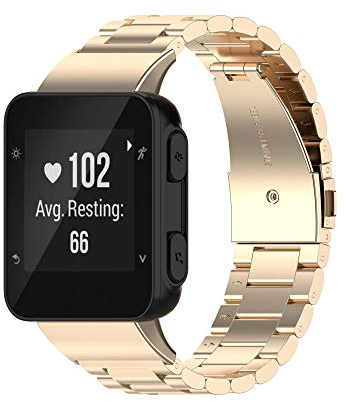 Yikamosi Kompatibel mit Garmin Forerunner 35 Armband,Schnellverschluss Edelstahl Metall Ersatzarmband Damen Herren Wristband Uhrenarmbänder für Garmin Forerunner 35/Forerunner 30,Champagner Gold