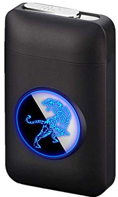 Zigarettenetui mit Feuerzeug, LED Grafik-Zigaretten-Etui, 2-in-1 Portable Elektronisches Lighter Flammenlose Aufladbar Zigarettenschachtel, Elegante Entwurf Feuerzeug Aufladbar Tiger schwarz