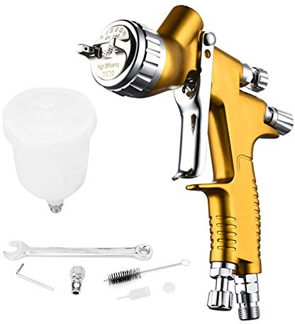HVLP Lackierpistole Spritzpistole, Farbsprühsystem Wandfarbe Farbspritzpistole Mit 600 Ml Plastikbecher Und Edelstahldüse 1.3Mm, Für Lacke, Lasuren Und Farbmengenregulierung,Gold
