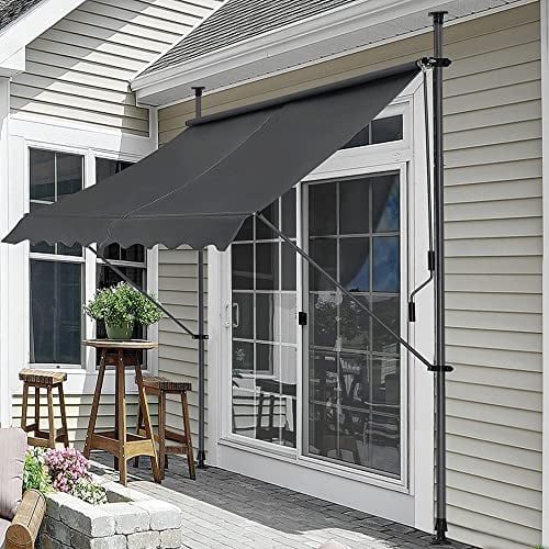 pro.tec Klemmmarkise Stem Markise ohne Bohren 200 x 120 x 220-309 cm Balkonmarkise mit Handkurbel Sonnenschutz Stahlgestell Anthrazit