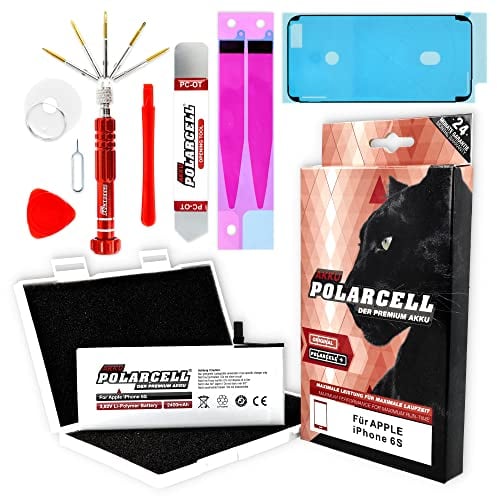 PolarCell Batterie pour Apple iPhone 6S | avec kit d'outils & adhésif pour Cadre | 2250mAh | 31% de capacité en Plus Que la Batterie d'origine | Cellules de qualité A+