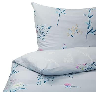 Beliani Bettwäsche Set hellblau 3-teilig Komfortgröße 155x220 cm mit Knöpfen Evergreen