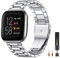 CeMiKa metal Correa compatible con Correas Fitbit Versa/Versa 2, Pulseras Ajustables Acero Inoxidable con Doble Cierre Plegable para Versa 2 Correa/Versa Lite Smartwatch, Mujer Hombre, Plata
