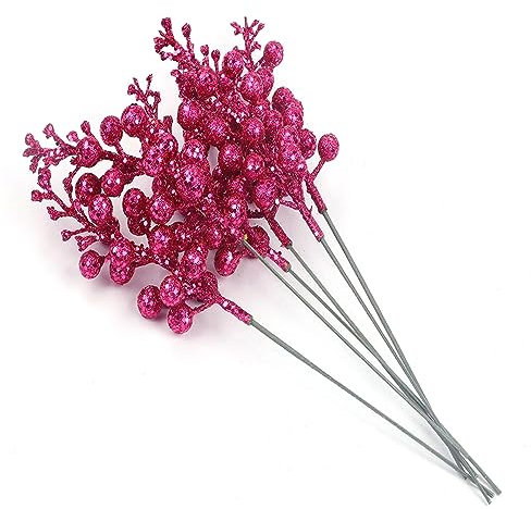 YYCRAFT Glitter Berries Stems, Artificial Berries Picks for Christmas Tree Ornaments, DIY Xmas Wreath, Crafts, Holiday and Home Decor(16 Pack, Hot Pink)