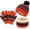 Kinder Jungen Mädchen Beanie Mütze Schal und Handschuhe Set mit Fleece Gefütterte für 2-7 Jahre, Kleinkinder Wintermütze mit Bommel Schlauchschal Winterhandschuhe Set, Einheitsgröße, Orange