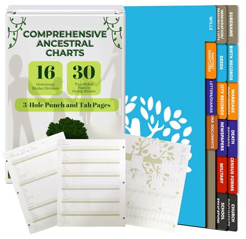 Generic 30 Two-Sided Large Family Group Sheets: Comprehensive Ancestral Charts with 3-Hole Punch and Tab Pages, 8.5' x 11' White Premium Matte Paper