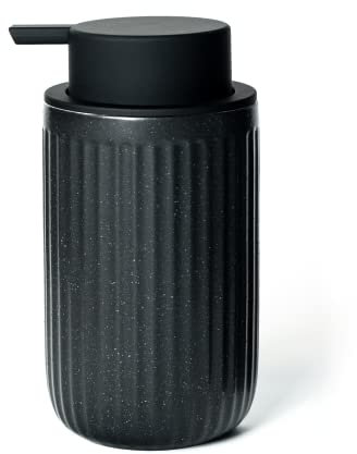 ABBI NIMO Schwarzer Keramik-Seifenspender, gesprenkelte, geriffelte 340 ml Flasche mit schwarzer Silikonpumpe, Schaumspender für Küche oder Badezimmer, gesprenkelt schwarz