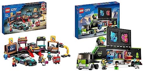 LEGO 60389 City Autowerkstatt, Mechaniker-Spielzeug-Werkstatt & 60388 Gaming Turnier Truck, LKW-Spielzeug mit Minifiguren, Gamer-Geschenk für Jungen und Mädchen und Fans von E-Sports ab 7 Jahren